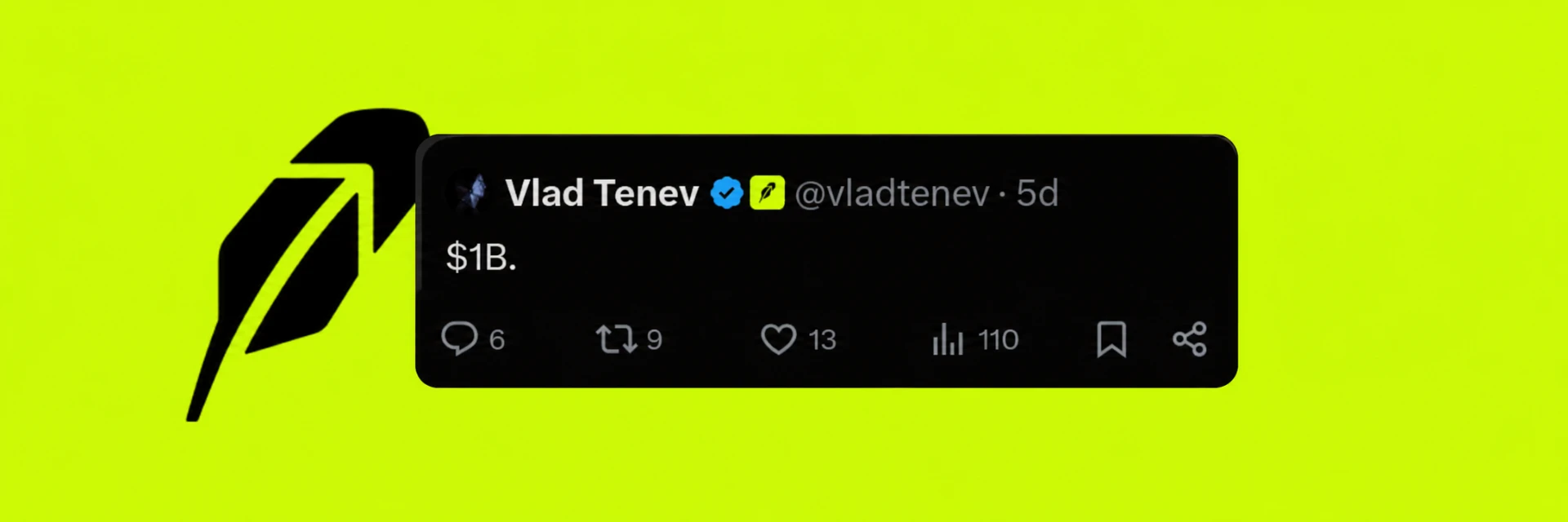 Vlad Tenev's post reading simply: $1B.